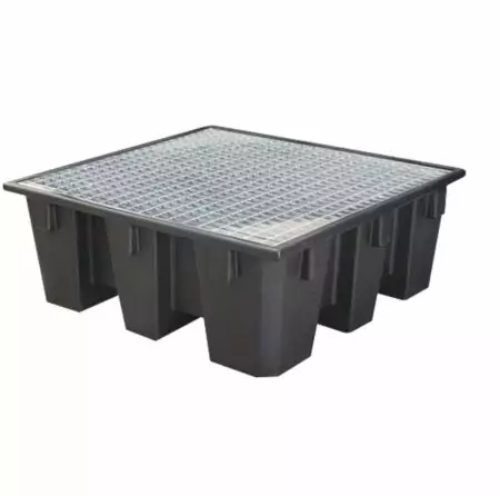 Bac de rétention 450L PE avec caillebotis acier pour 4 fûts